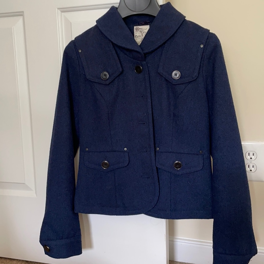 Darling blue tweed heavy lined jacket